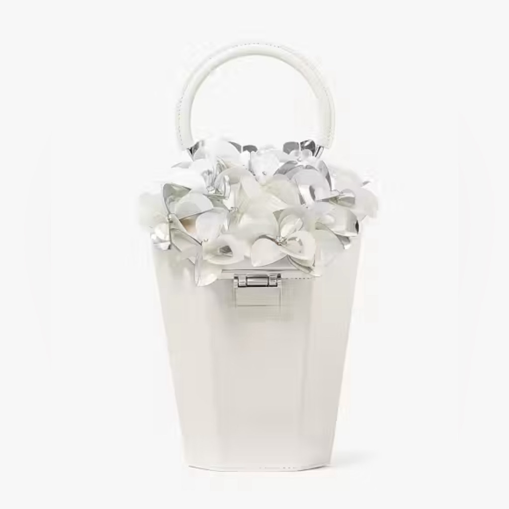 Kate Spade In Bloom Bouquet Embellished 3d Floral Vase Top-Handle Clutch White